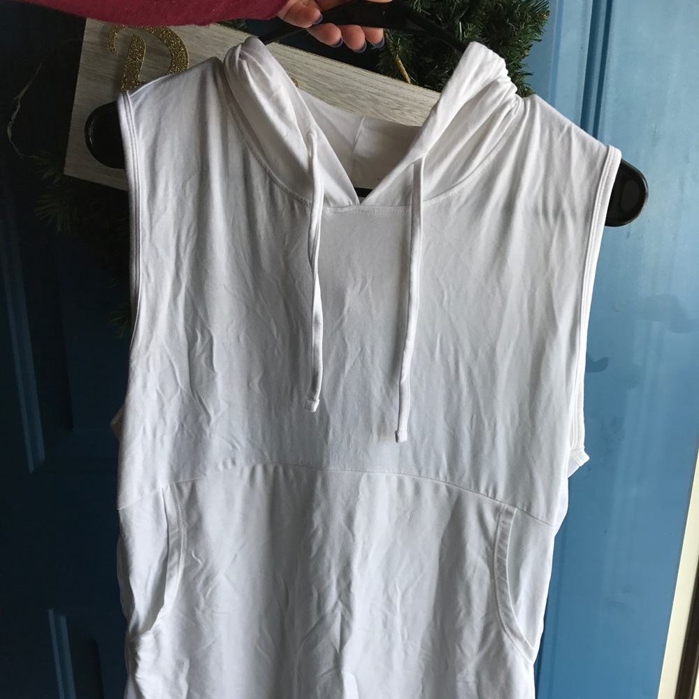 White and Mesh Fabletics Active Sleeveless Hoodie